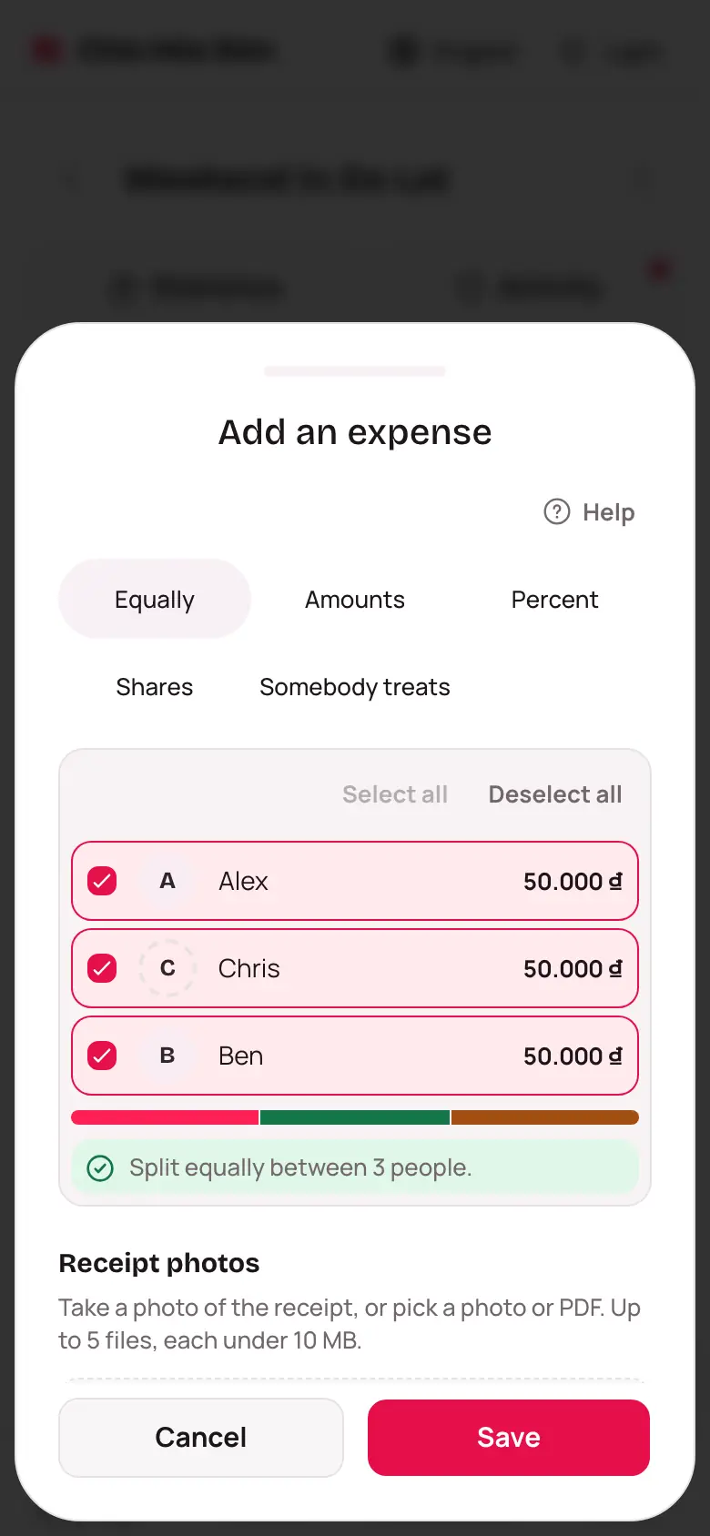 Who paid and How to split it, with the people sharing the cost
