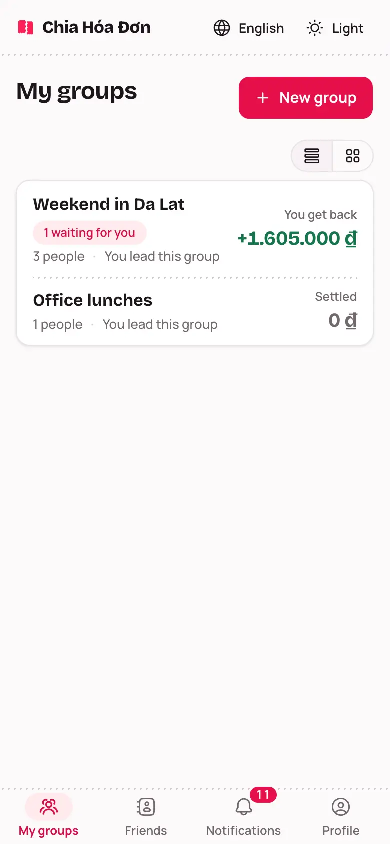 My groups, with the list of groups and the New group button